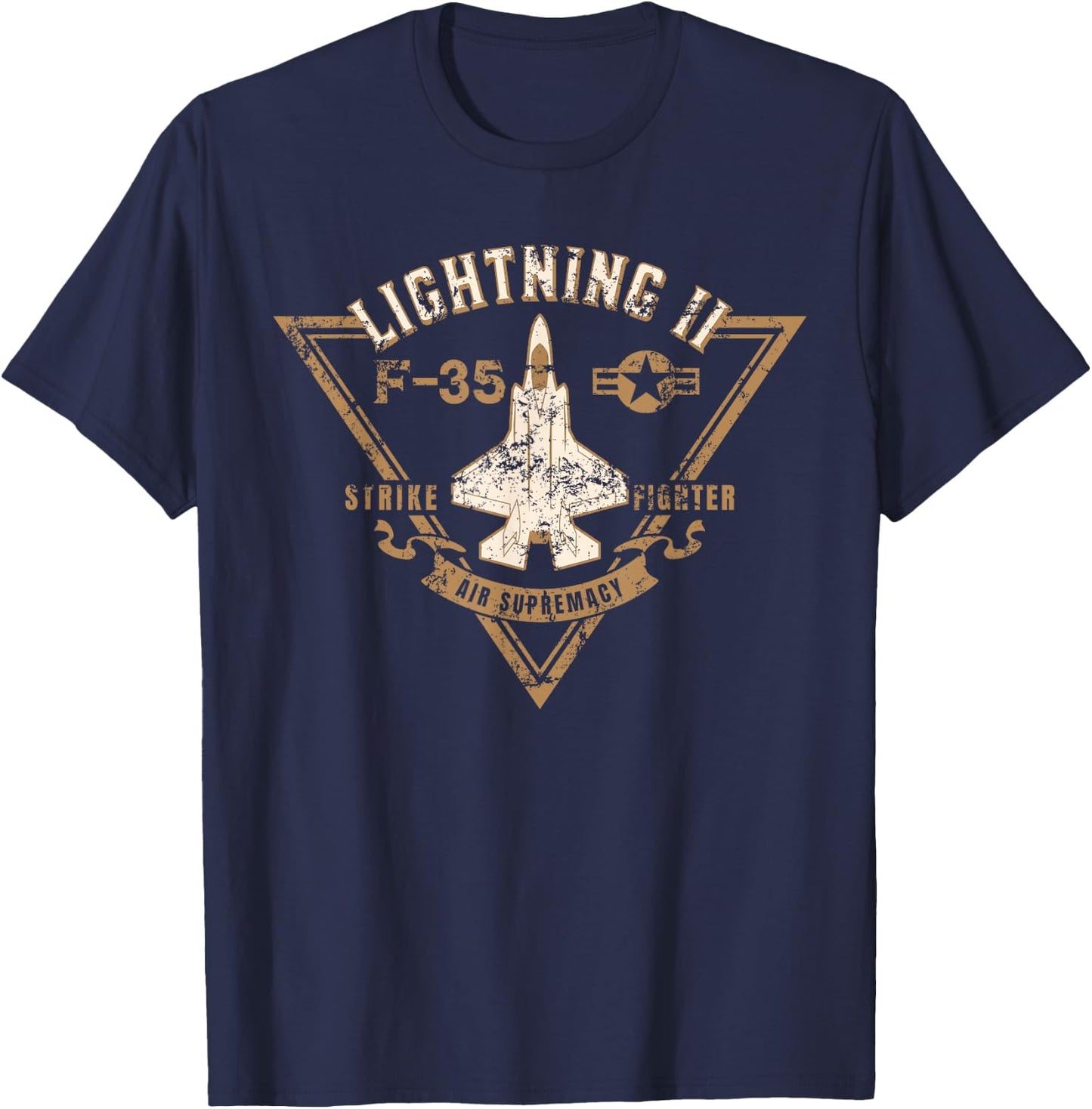 F-35 Lightning II Jet Fighter Military Aircraft Distressed T-Shirt - T-Shirt | Navy
