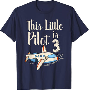 Kids 3 Year Old Boy Girl Airplane Pilot 3rd Birthday Party T-Shirt - T-Shirt | Navy