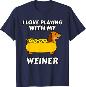 I Love Playing With My Wiener Dachshund Dog Weenie Women Girls Kids T-Shirt - T-Shirt | Navy