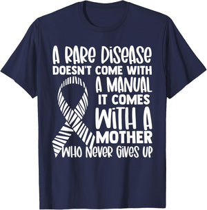 Rare Diseases Awareness Zebra Ribbon Mother Never Gives Up T-Shirt - T-Shirt | Navy