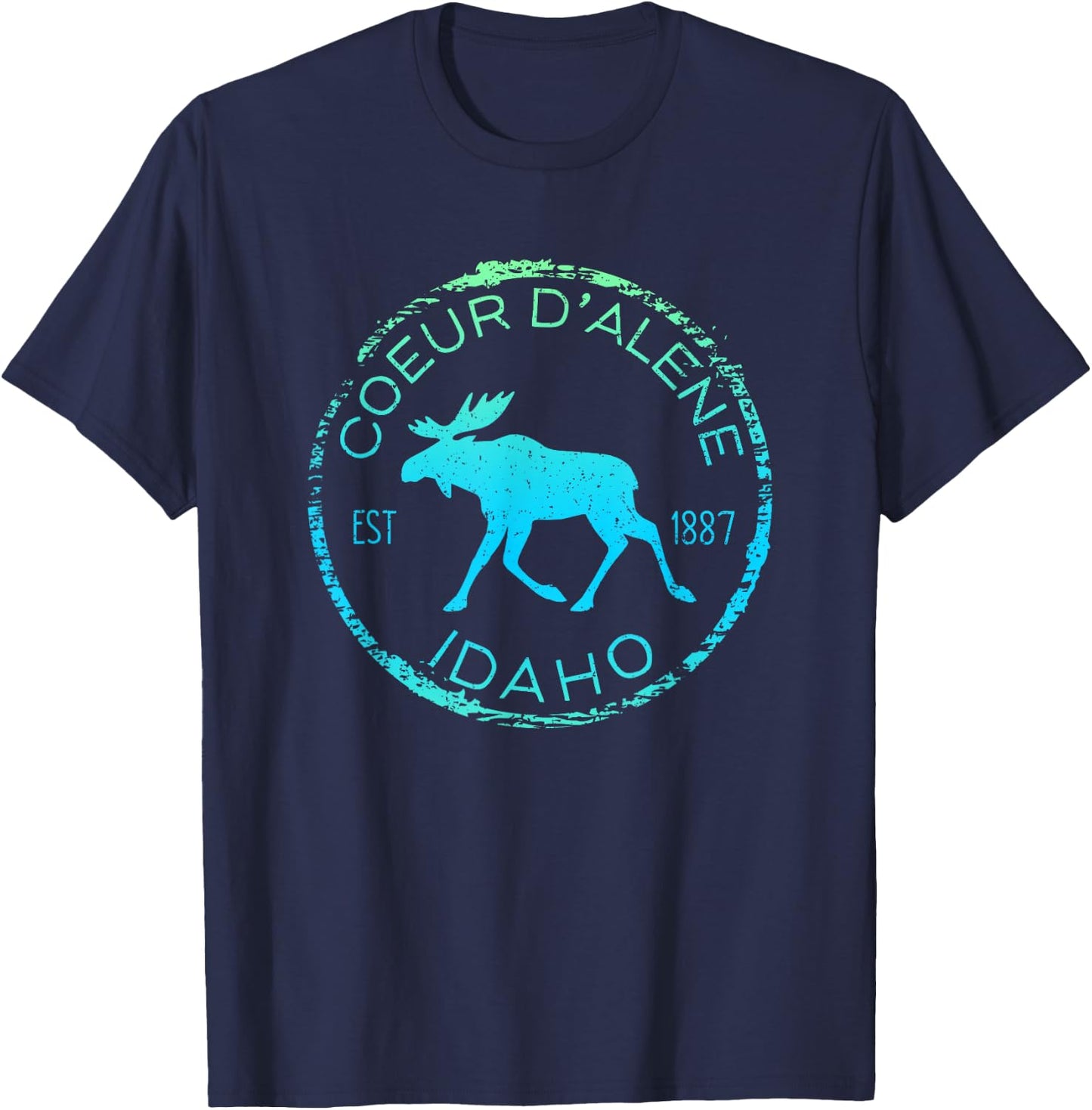 Coeur d'Alene Moose Design Weathered Idaho Souvenir Hiking T-Shirt - T-Shirt | Navy