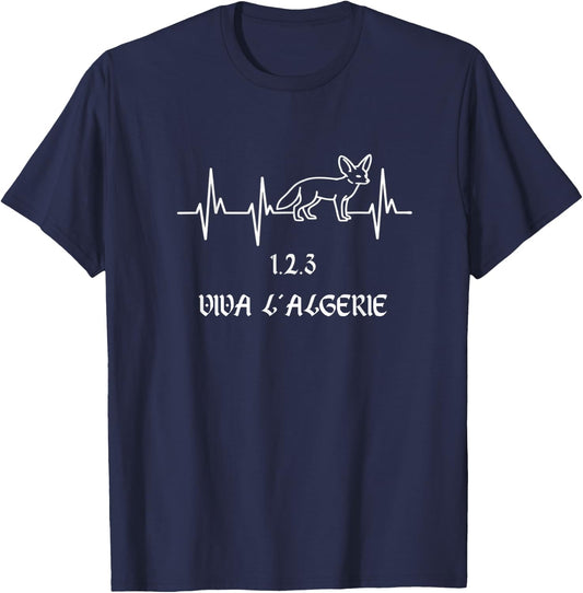 Algeria Soccer Heartbeat Football Pulse Graphic Fennec Pride T-Shirt - T-Shirt | Navy