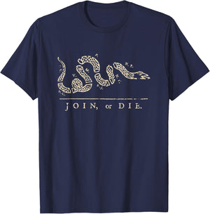 Vintage United States Ben Franklin 1754 Join or Die Snake T-Shirt - T-Shirt | Navy