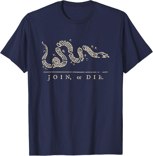Vintage United States Ben Franklin 1754 Join or Die Snake T-Shirt - T-Shirt | Navy