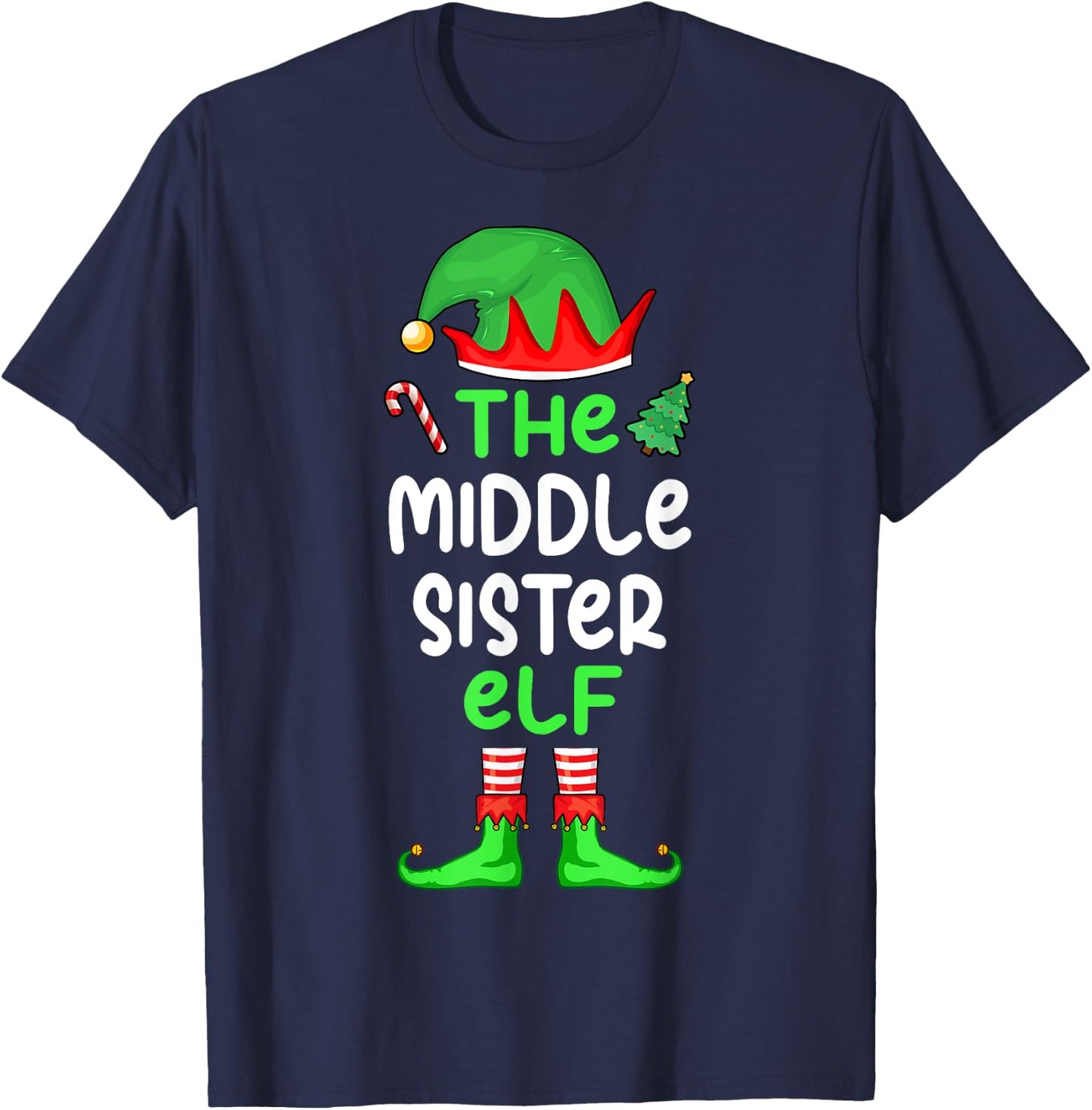 I'm The Middle Sister Elf Christmas Family Matching Pajama T-Shirt - T-Shirt | Navy