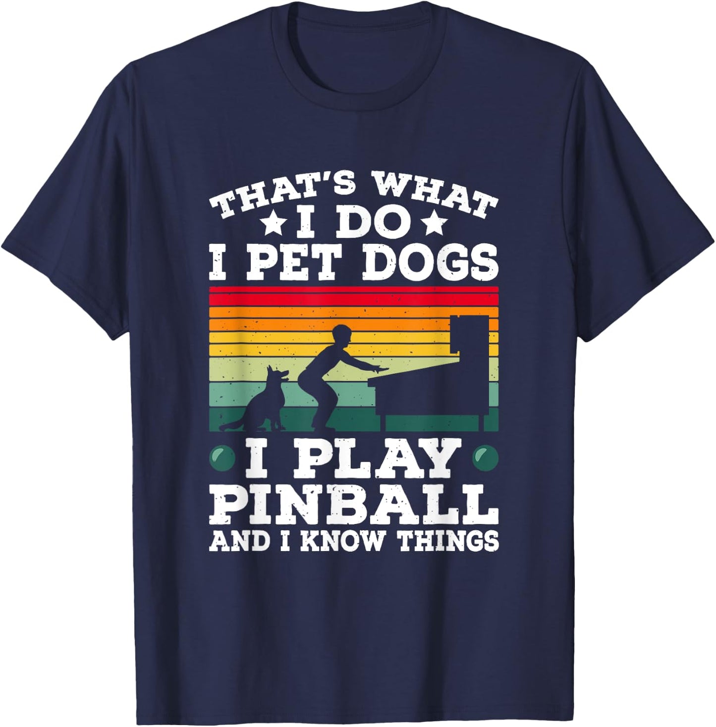 Retro Arcade Game Machine Gamer Pet Dogs Play Pinball T-Shirt - T-Shirt | Navy