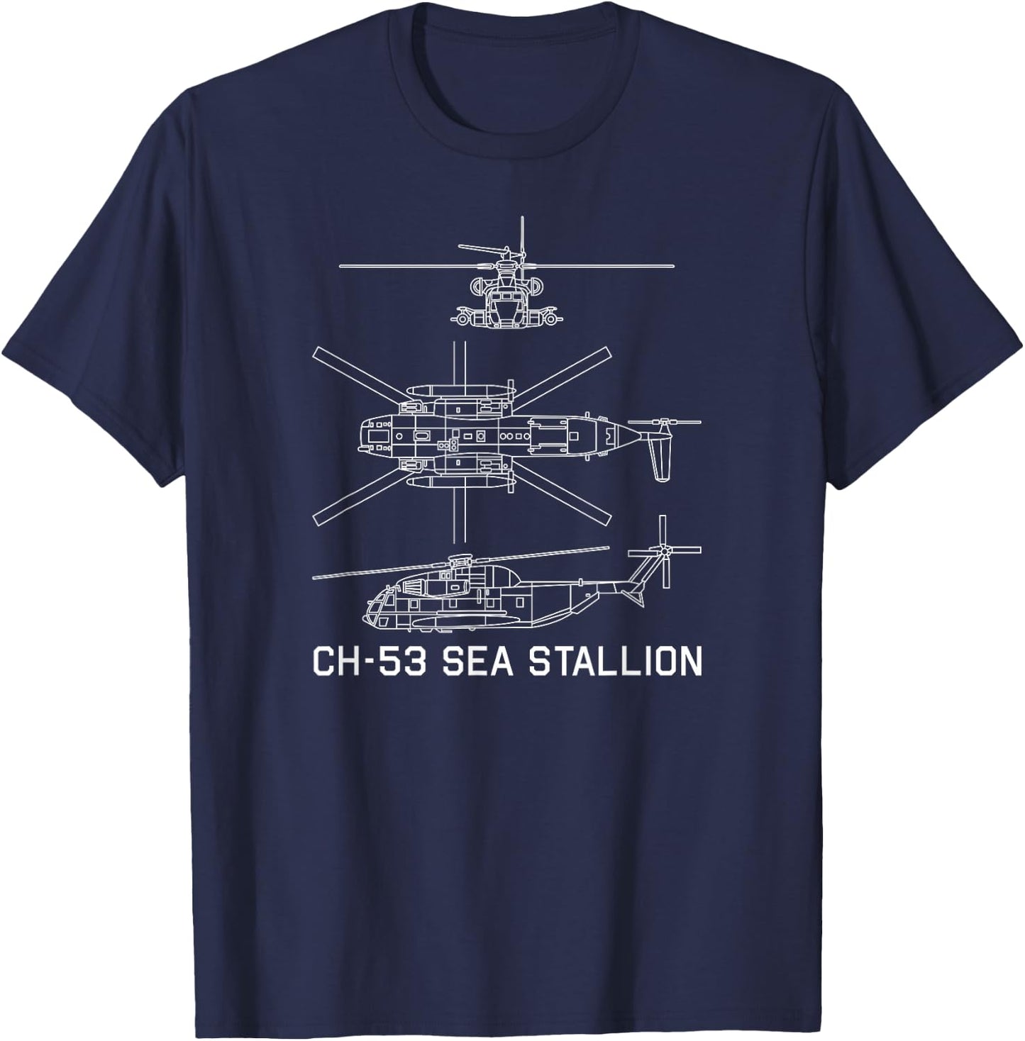 CH-53 Military Helicopter Blueprint T-Shirt - T-Shirt | Navy