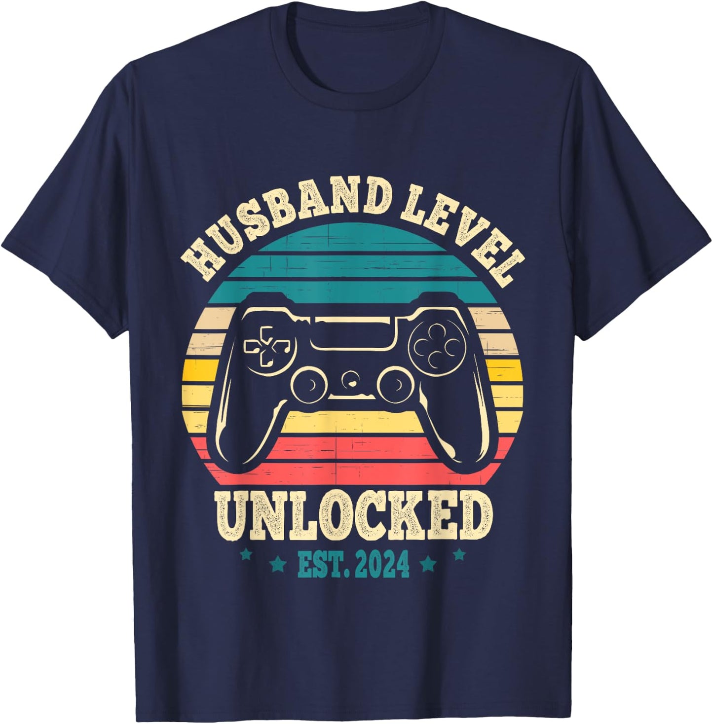 Leveled Up To Husband 2024 New Husband Just Married Gamer - Black, Men's, Small, Short Sleeve, Classic Fit, Modern Classic, Letter Print, , Regular, Machine Wash T-Shirt - T-Shirt | Navy