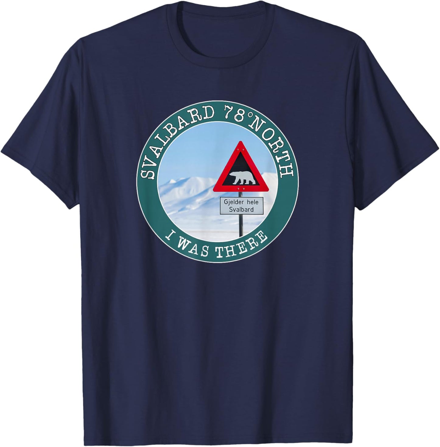 Svalbard 78° North signal with bear at north pole T-Shirt - T-Shirt | Navy