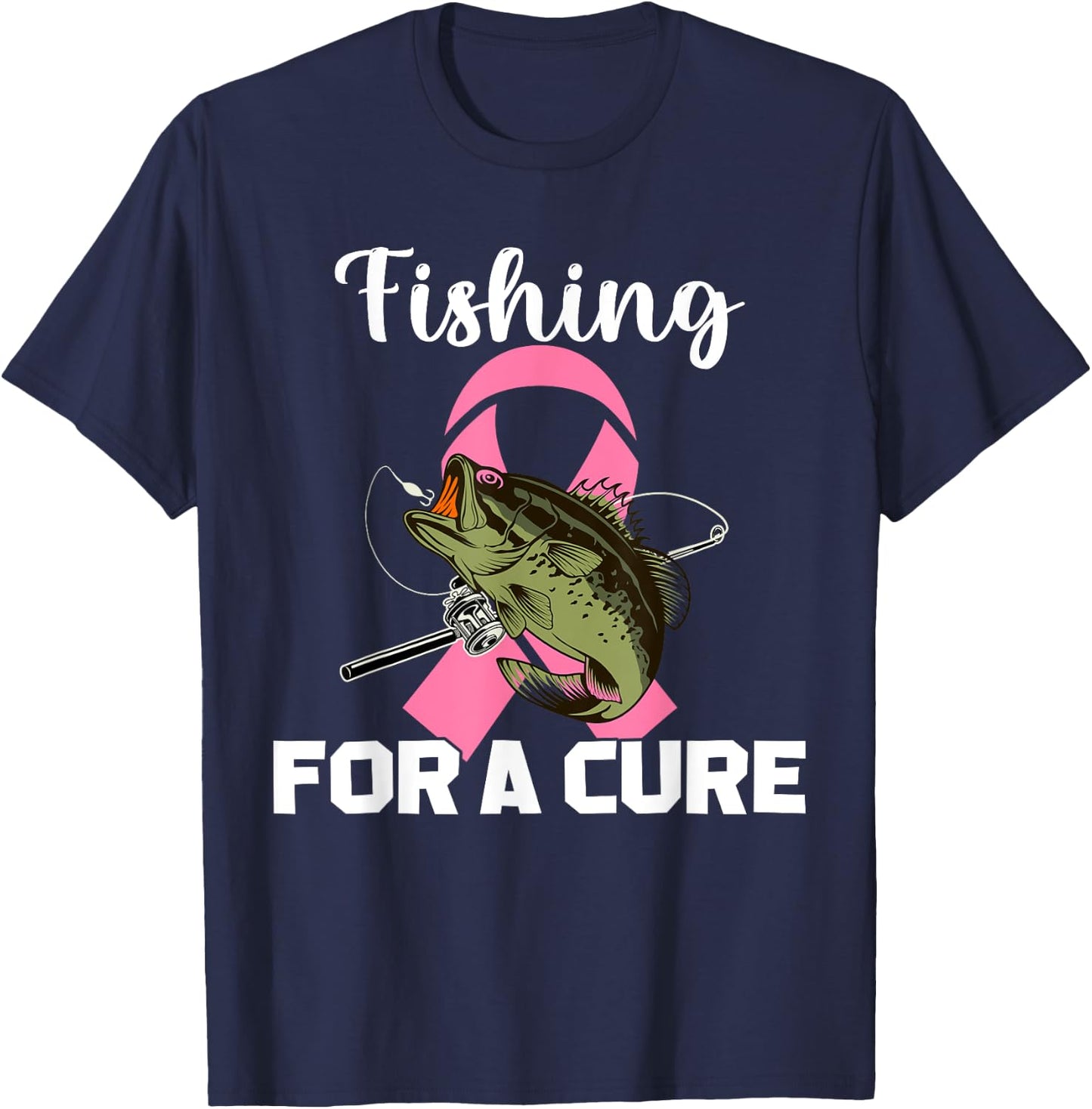 Fishing For A Cure Breast Cancer Awareness Fisher Warrior T-Shirt - T-Shirt | Navy