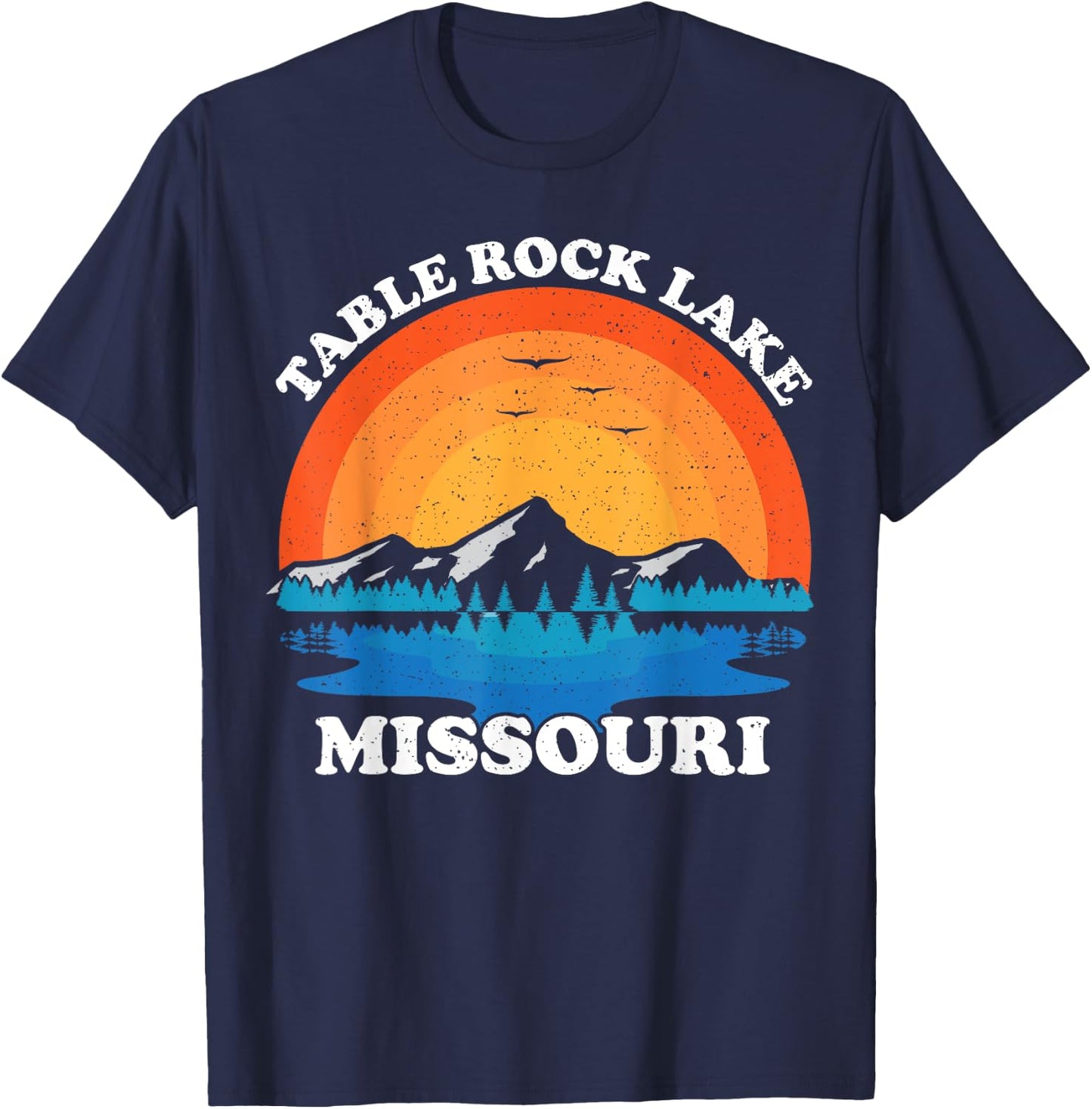Summer Vacation Retro Sunset Missouri Table Rock Lake Men Women Girls Kids T-Shirt - T-Shirt | Navy
