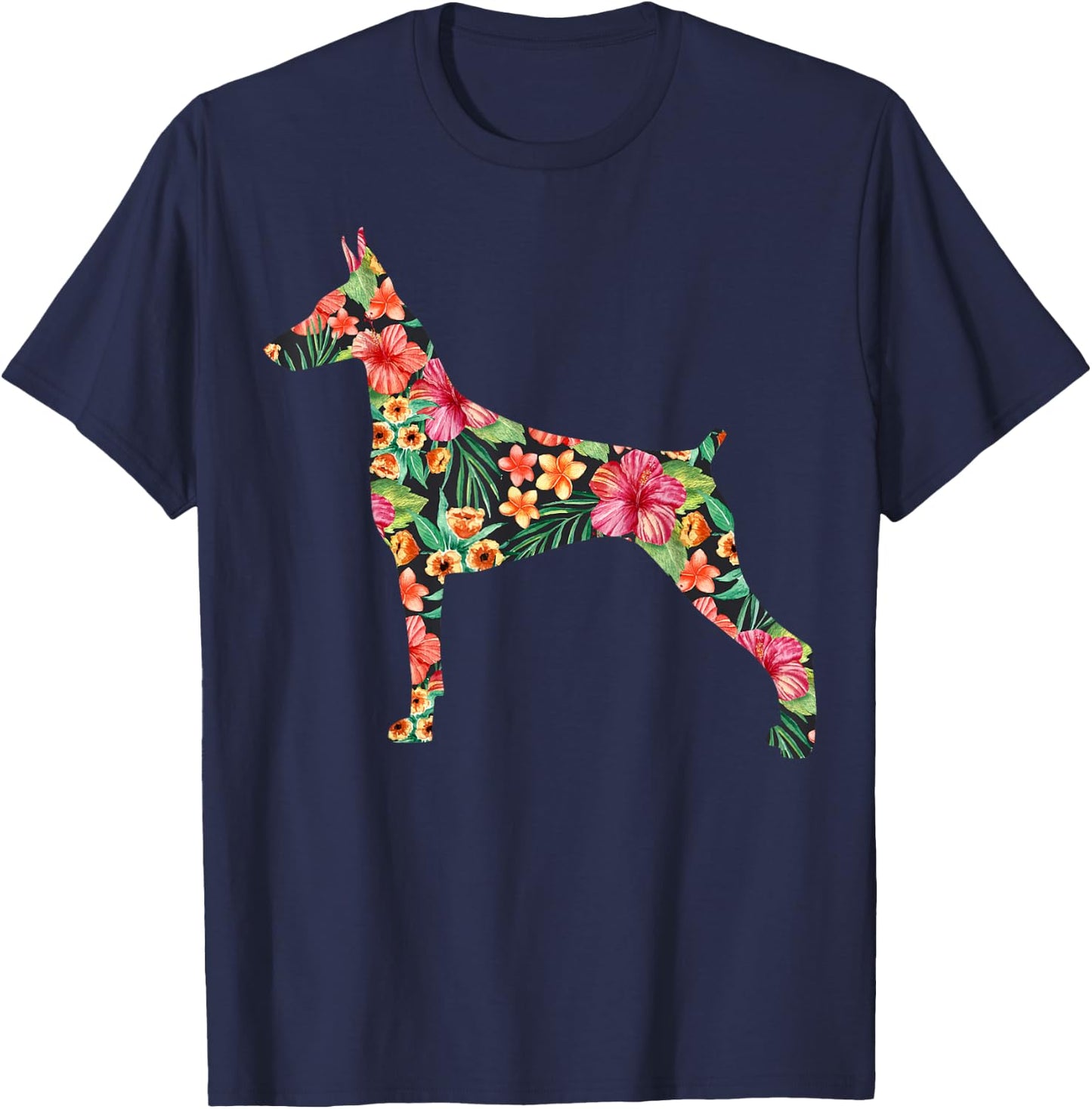 Doberman Flower Funny Dog Silhouette Floral Gifts Women Men T-Shirt - T-Shirt | Navy
