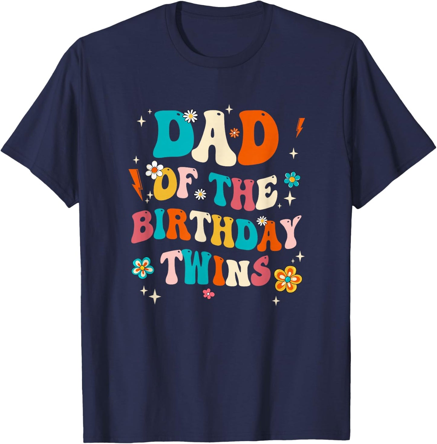 Dad of The Birthday Twins Boys Girls Party Retro Bday T-Shirt - T-Shirt | Navy