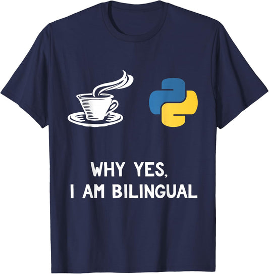 Funny Python Java Programmer Shirt Bilingual Coder Gift T-Shirt - T-Shirt | Navy