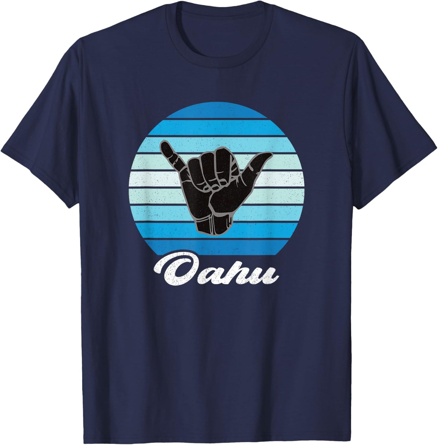 Oahu Hawaii Shaka Aloha Hawaiian Hang Loose Retro Vintage T-Shirt - T-Shirt | Navy