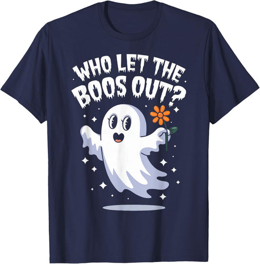 Funny Halloween Spooky Season Cute Pun Who Let The Boos Out T-Shirt - T-Shirt | Navy