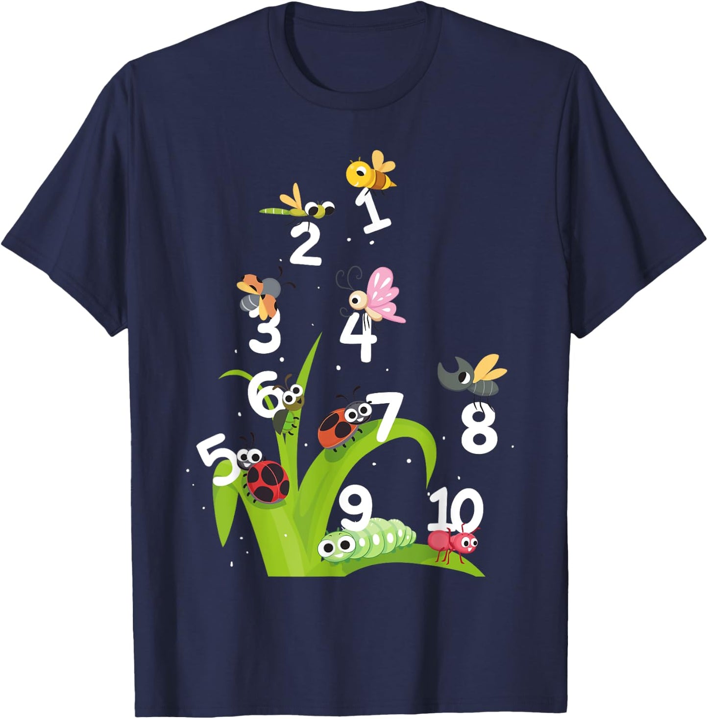 Nursery School Pre K Numbers and Insects Teachers Kids T-Shirt - T-Shirt | Navy