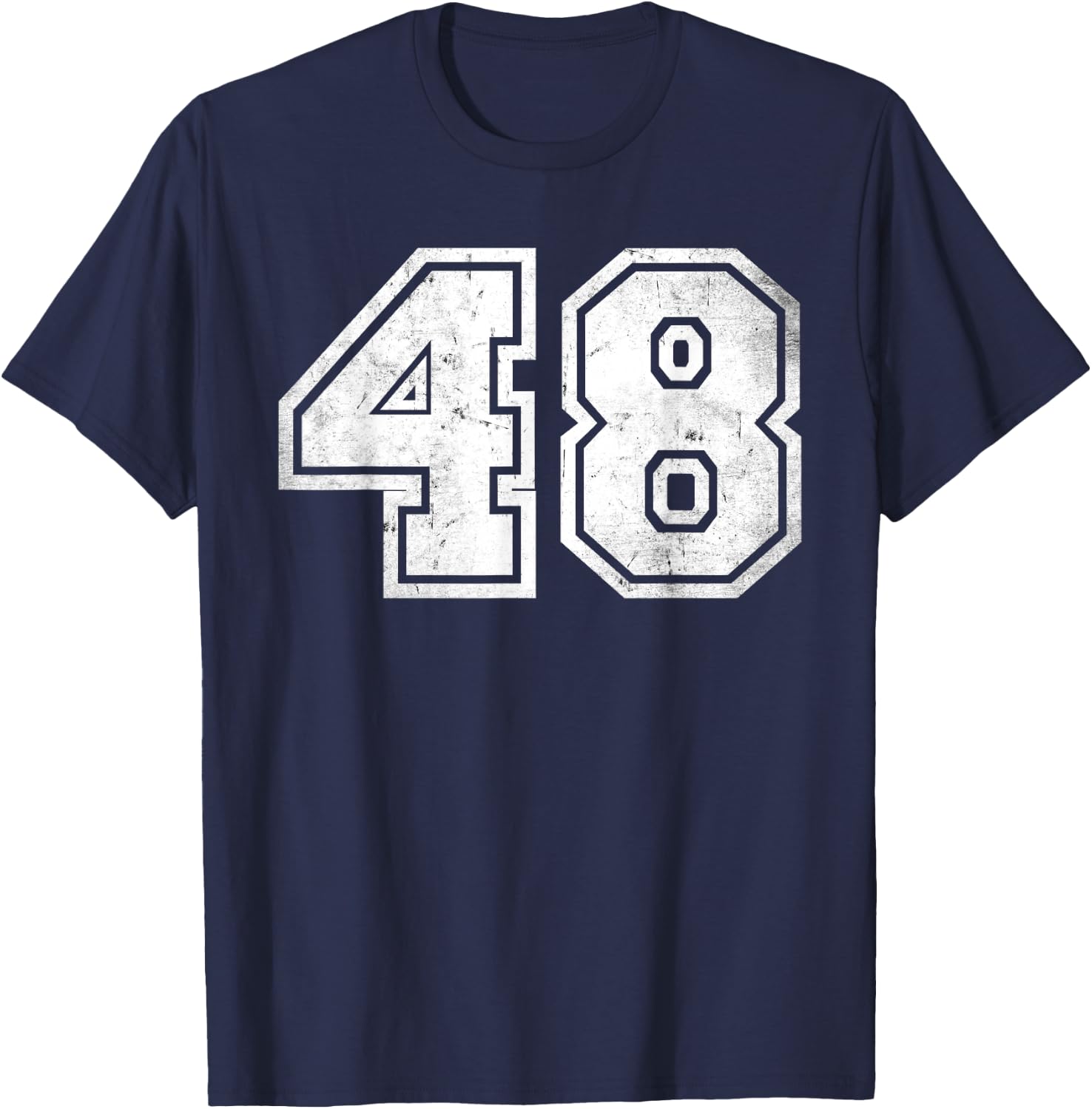 Distressed Number #48 Sport White Number T-Shirt - T-Shirt | Navy