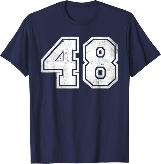 Distressed Number #48 Sport White Number T-Shirt - T-Shirt | Navy