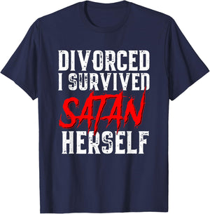 I Survived Satan Herself Funny Men's Divorce Announcement T-Shirt - T-Shirt | Navy