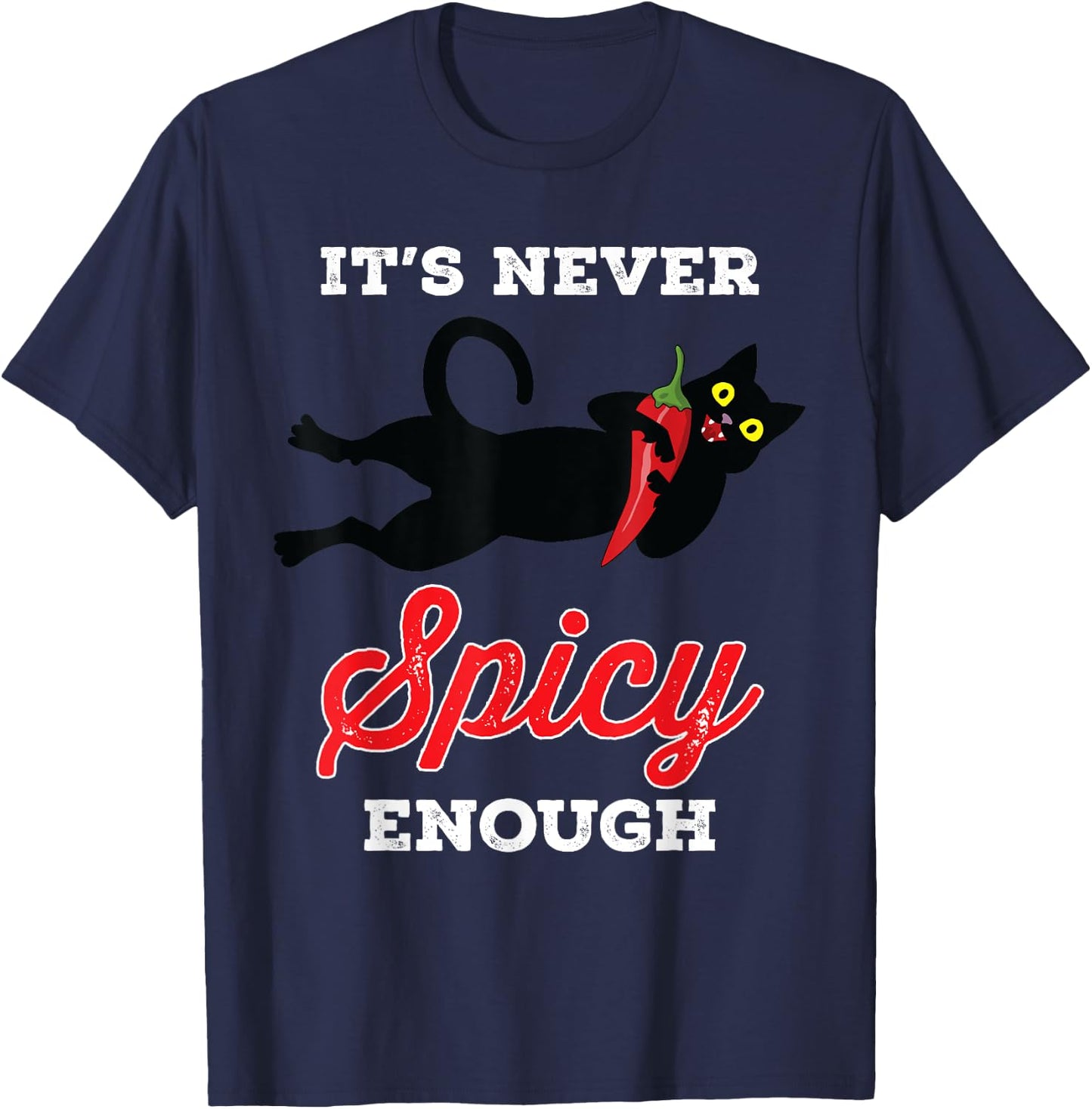 Mexican Spicy Food Shirt Hot Chili Red Pepper Black Cat T-Shirt - T-Shirt | Navy