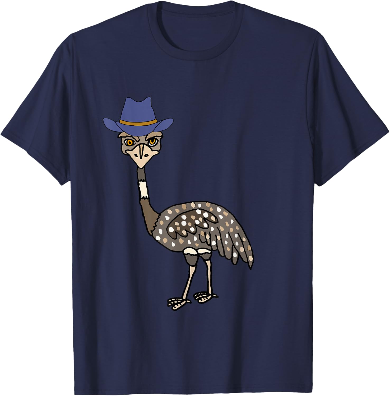 Smileteesanim Funny Emu Bird wearing Cowboy hat Cartoon T-Shirt - T-Shirt | Navy