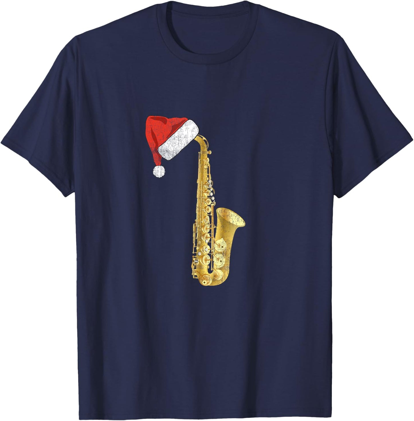 Christmas Saxophone Santa Hat Sax Player Holiday Music T-Shirt - T-Shirt | Navy