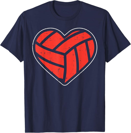 Volleyball Heart Love Valentines Day Sport Player Coach Gift T-Shirt - T-Shirt | Navy