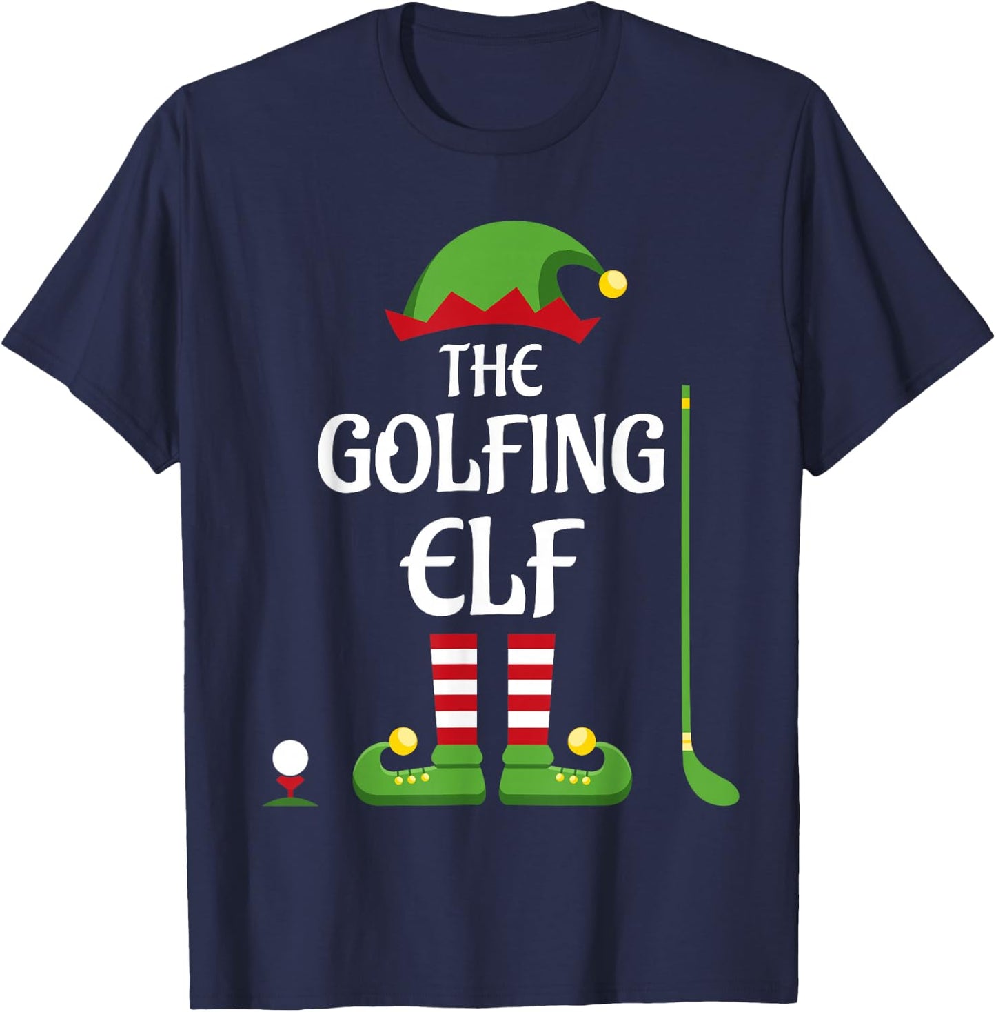 Golfing Elf Family Matching Group Christmas T-Shirt - T-Shirt | Navy