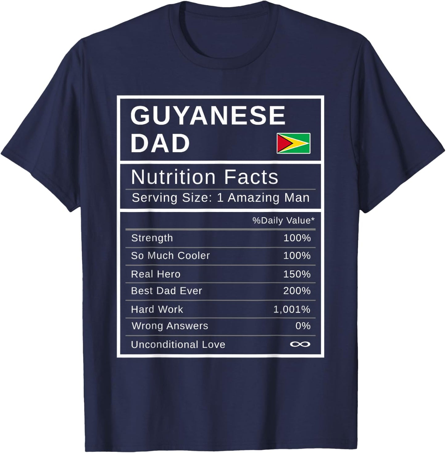 Guyanese Dad, Nutrition Facts Shirt Fathers Day Hero Gift T-Shirt - T-Shirt | Navy