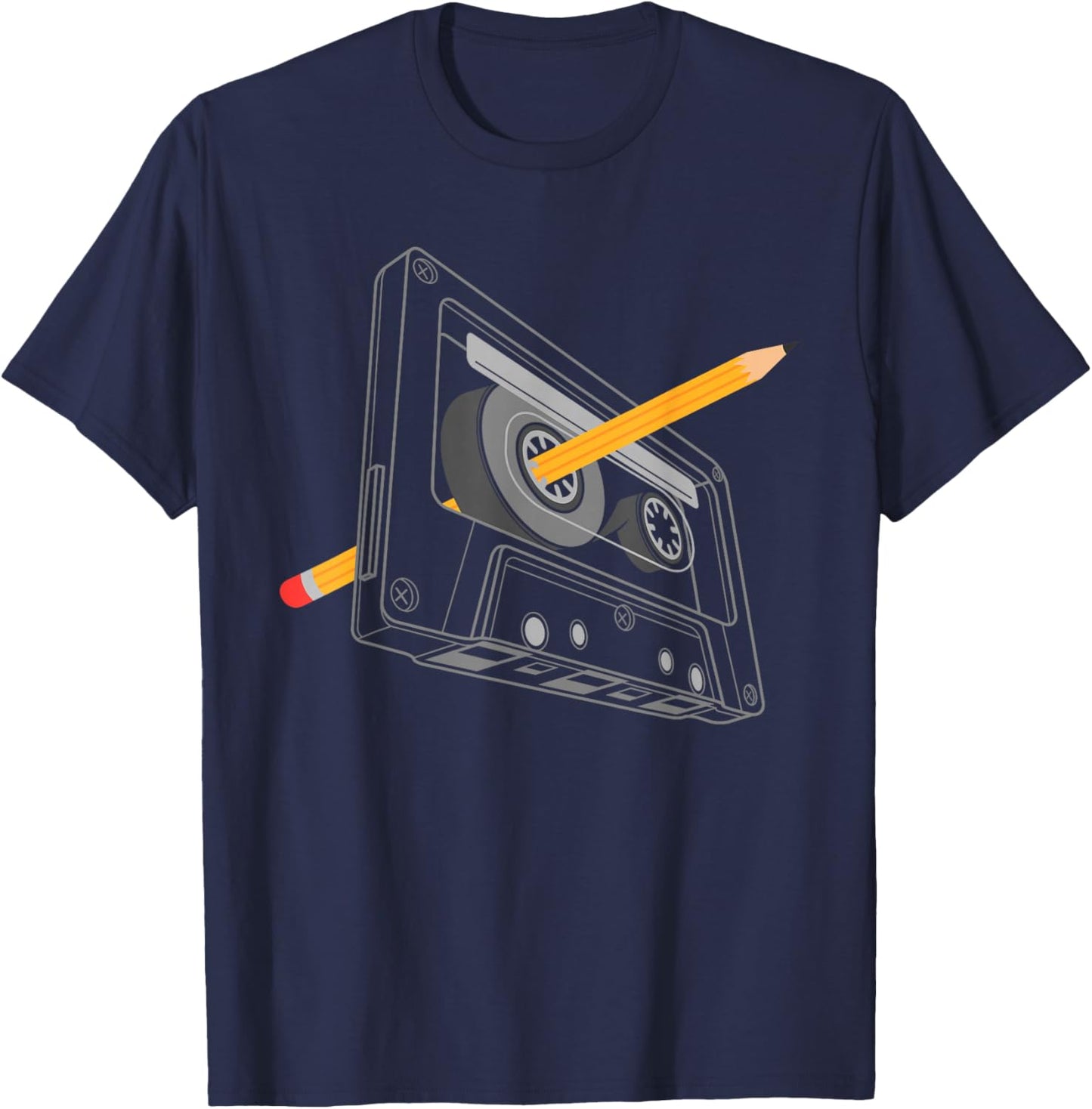 Vintage Rewind Funny 80s 90s Cassette Pencil Gift Men Women T-Shirt - T-Shirt | Navy