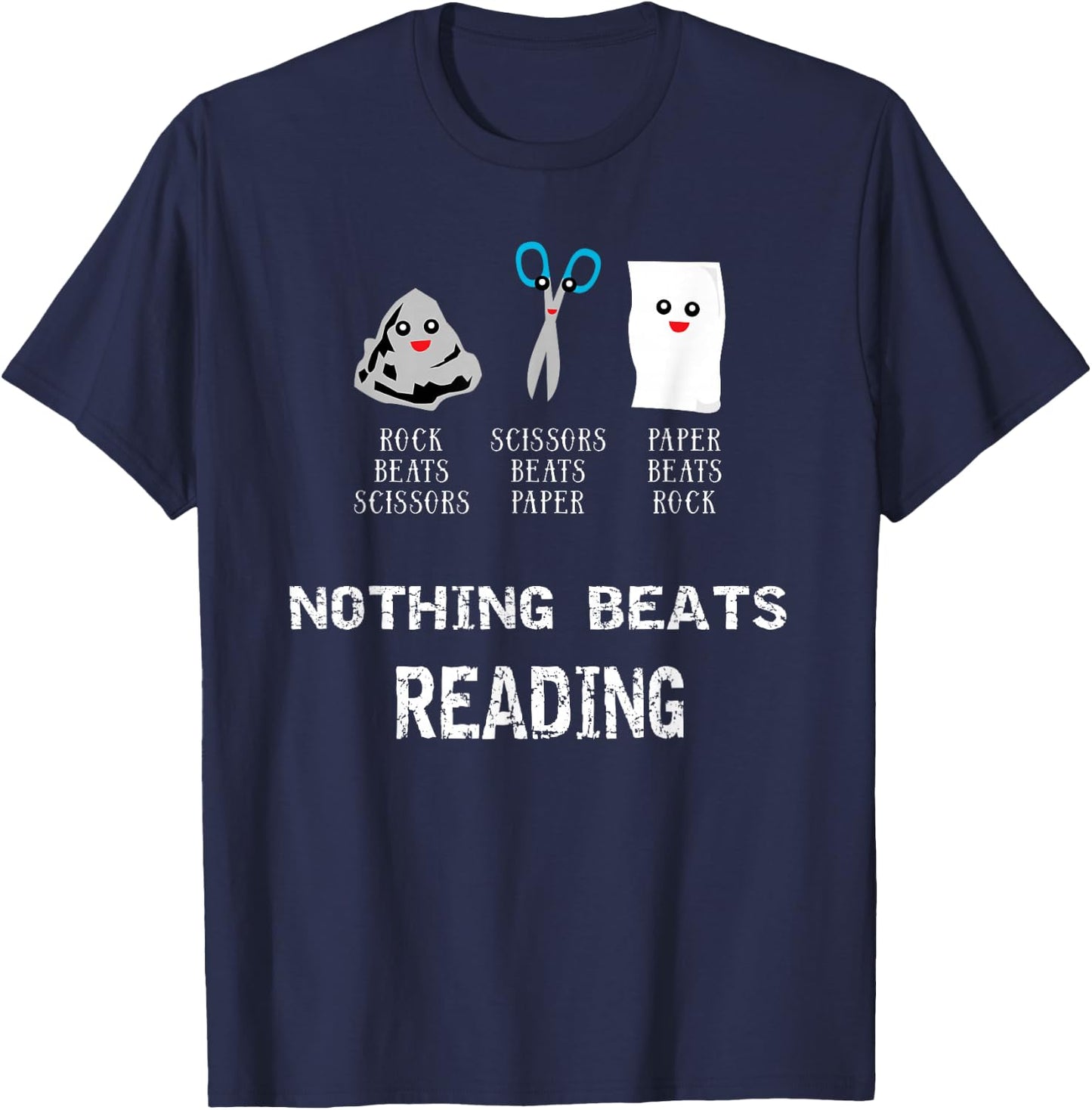 Rock Paper Scissors Reading Cool Hobby Book Lovers Gifts T-Shirt - T-Shirt | Navy