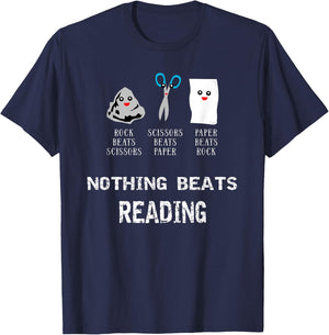 Rock Paper Scissors Reading Cool Hobby Book Lovers Gifts T-Shirt - T-Shirt | Navy