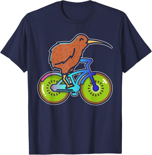 Cycle New Zealand Funny Kiwi on a Bicycle Design Idea design T-Shirt - T-Shirt | Navy