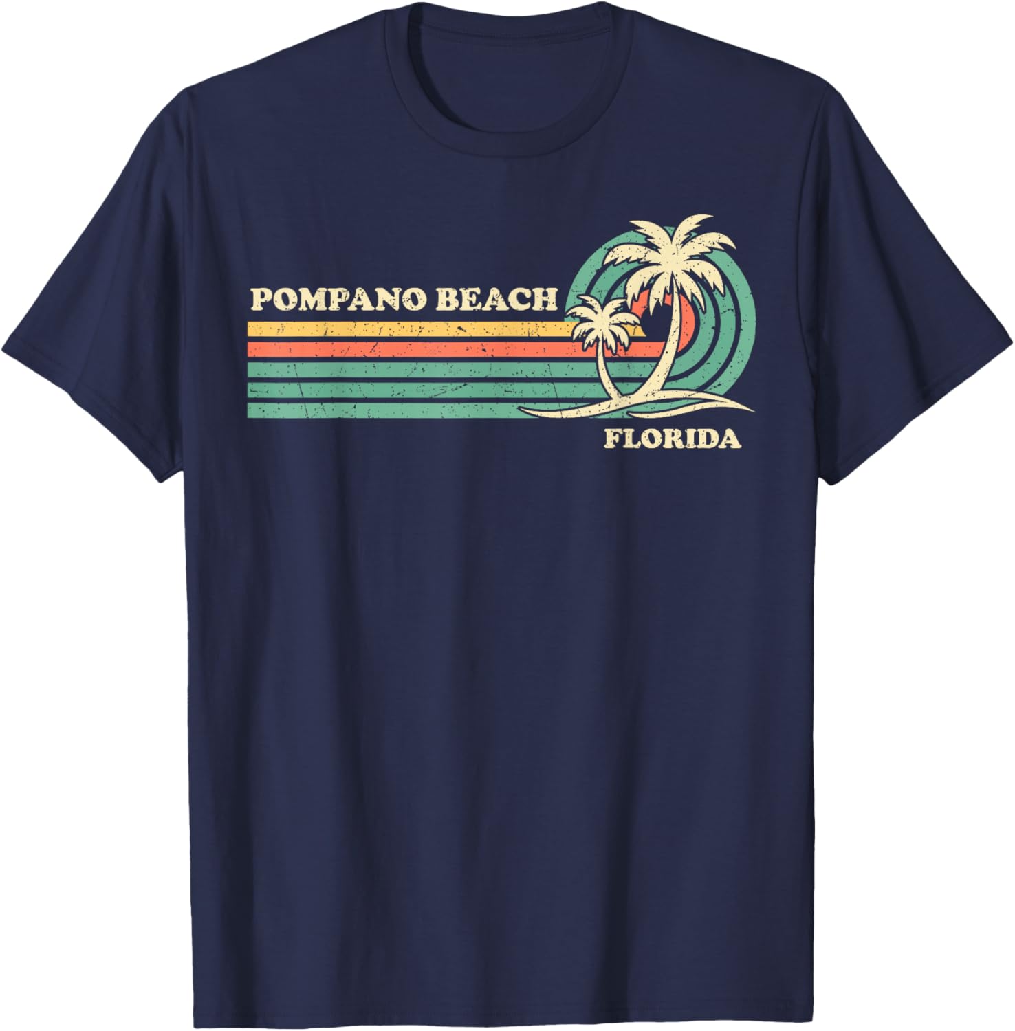 Vintage Retro Summer Vacation Florida Pompano Beach Men Women Kids T-Shirt - T-Shirt | Navy