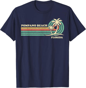 Vintage Retro Summer Vacation Florida Pompano Beach Men Women Kids T-Shirt - T-Shirt | Navy