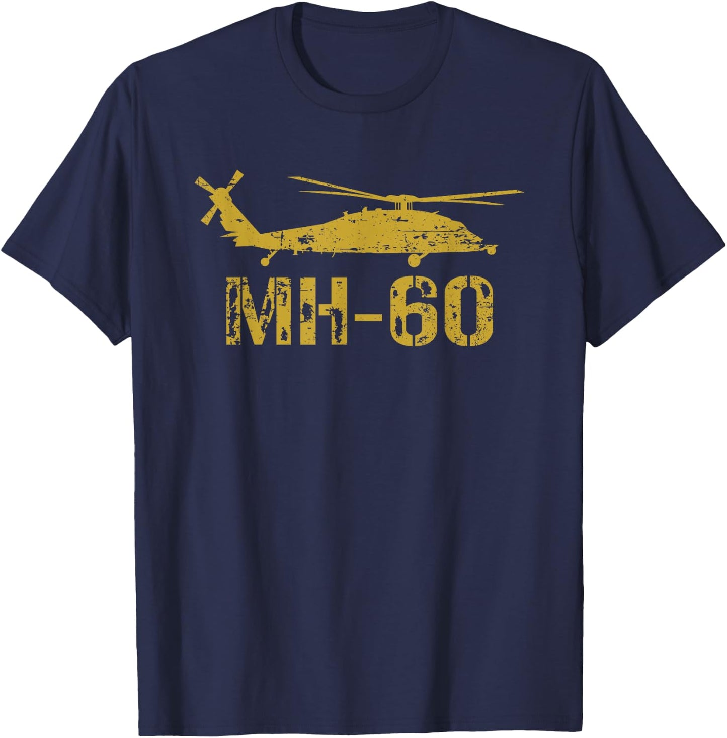 MH-60 Helicopter Aircraft Distressed Silhouette Design T-Shirt - T-Shirt | Navy