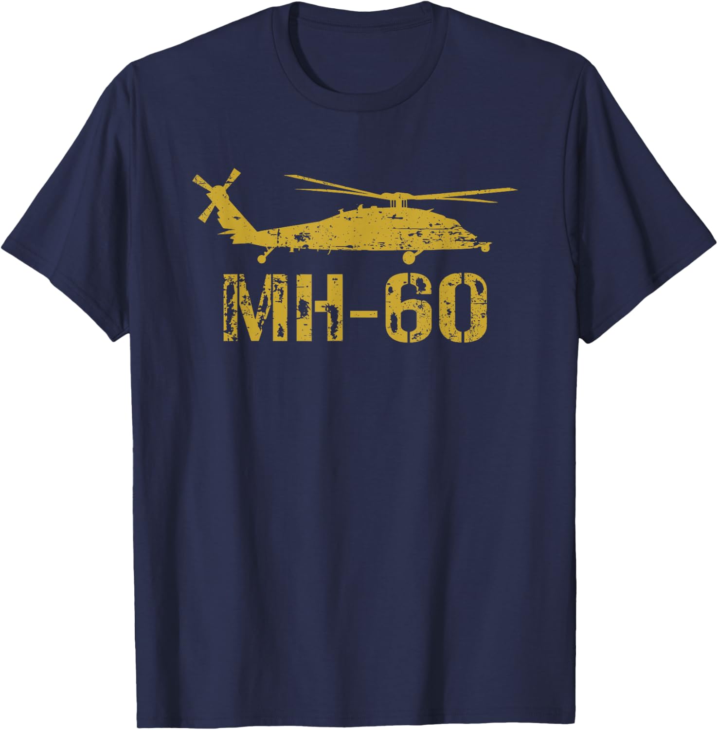 MH-60 Helicopter Aircraft Distressed Silhouette Design T-Shirt - T-Shirt | Navy