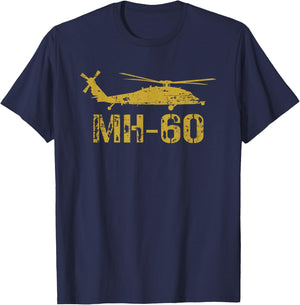MH-60 Helicopter Aircraft Distressed Silhouette Design T-Shirt - T-Shirt | Navy