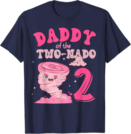 Daddy of the Two-nado Tornado Theme 2nd Birthday Party Kids T-Shirt - T-Shirt | Navy