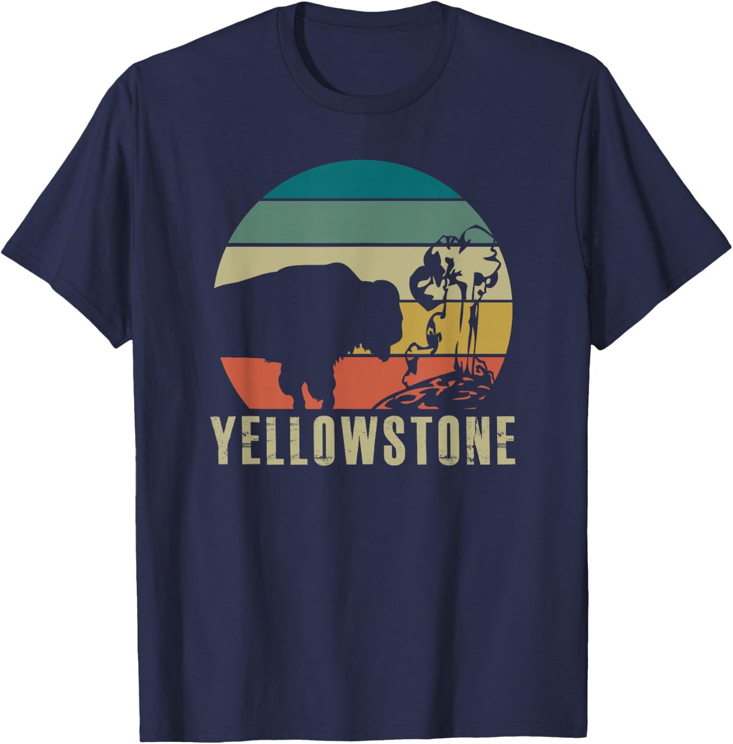 Yellowstone National Park Vintage Buffalo Bison Retro Gift T-Shirt - T-Shirt | Navy