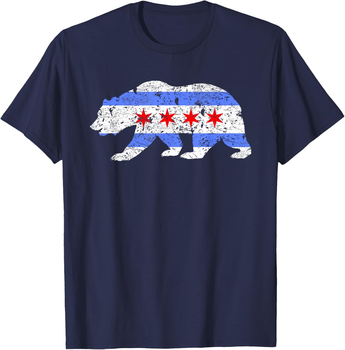 Chicago City Flag Distressed Bear Gift T-Shirt - T-Shirt | Navy