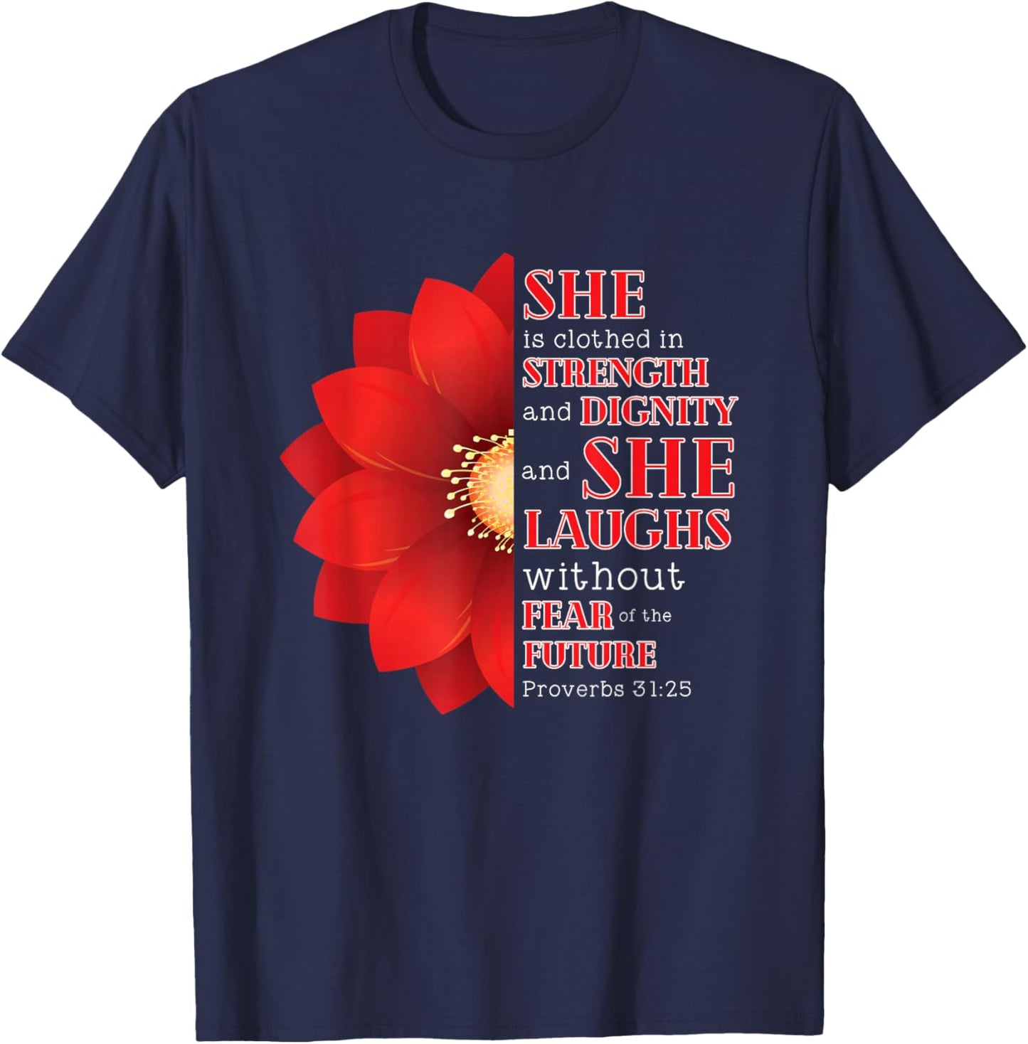 She is Clothed In Strenght Dignitity Proverbs 31 Woman Gift T-Shirt - T-Shirt | Navy