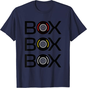 Box Box Box Radio Call to the Pit Crew Tyre Racing T-Shirt - T-Shirt | Navy
