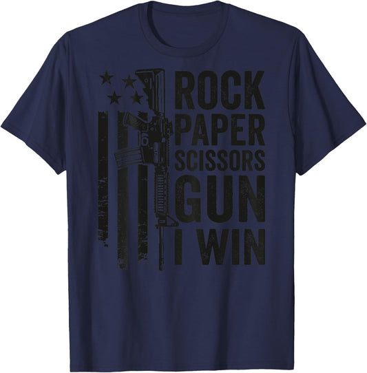 Paper Rock Scissors Gun - Camo Funny Dad Joke (ON BACK) T-Shirt - T-Shirt | Navy