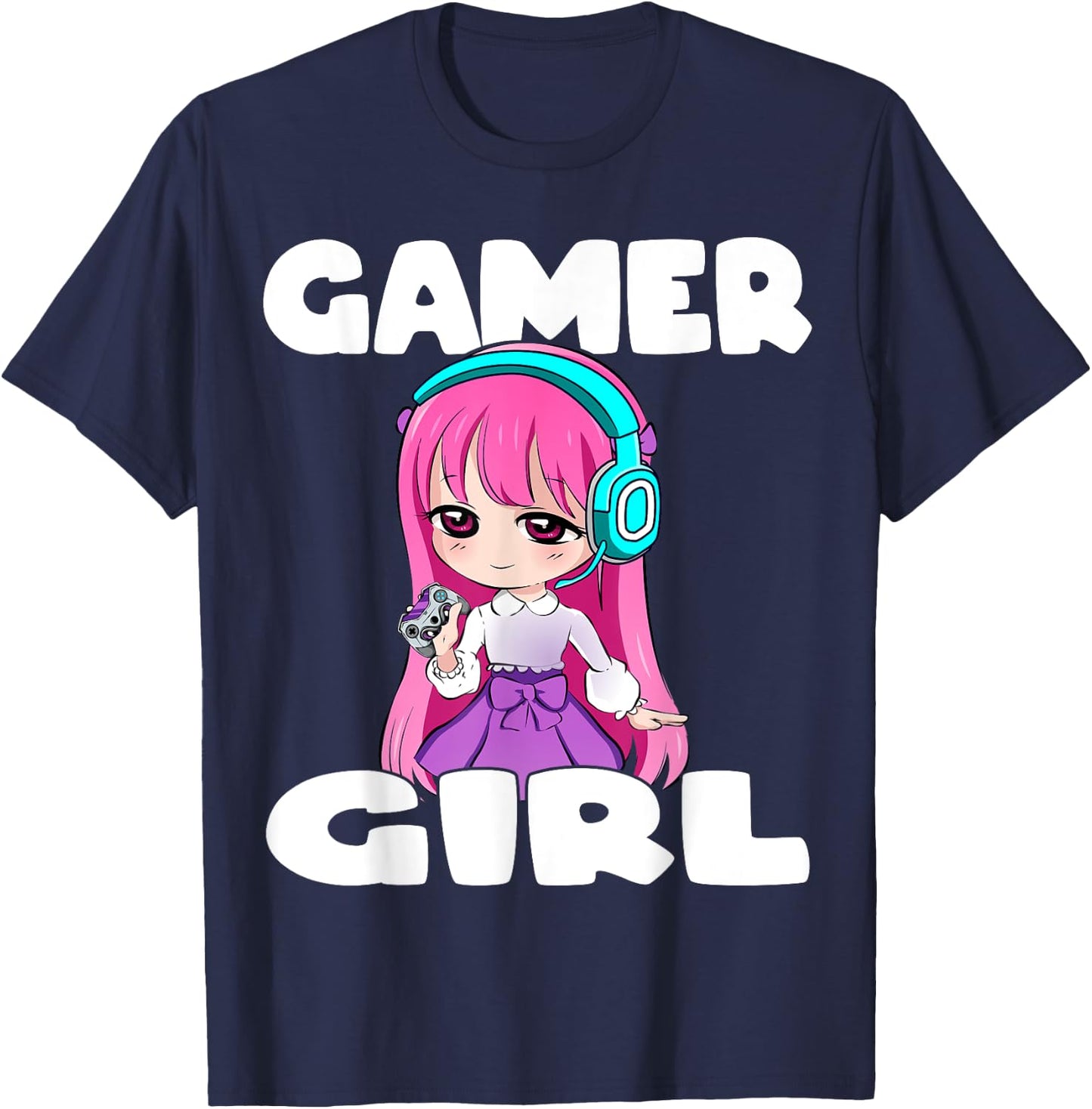 Gamer Girl Anime and Gaming Chibi Graphic Video Games T-Shirt - T-Shirt | Navy
