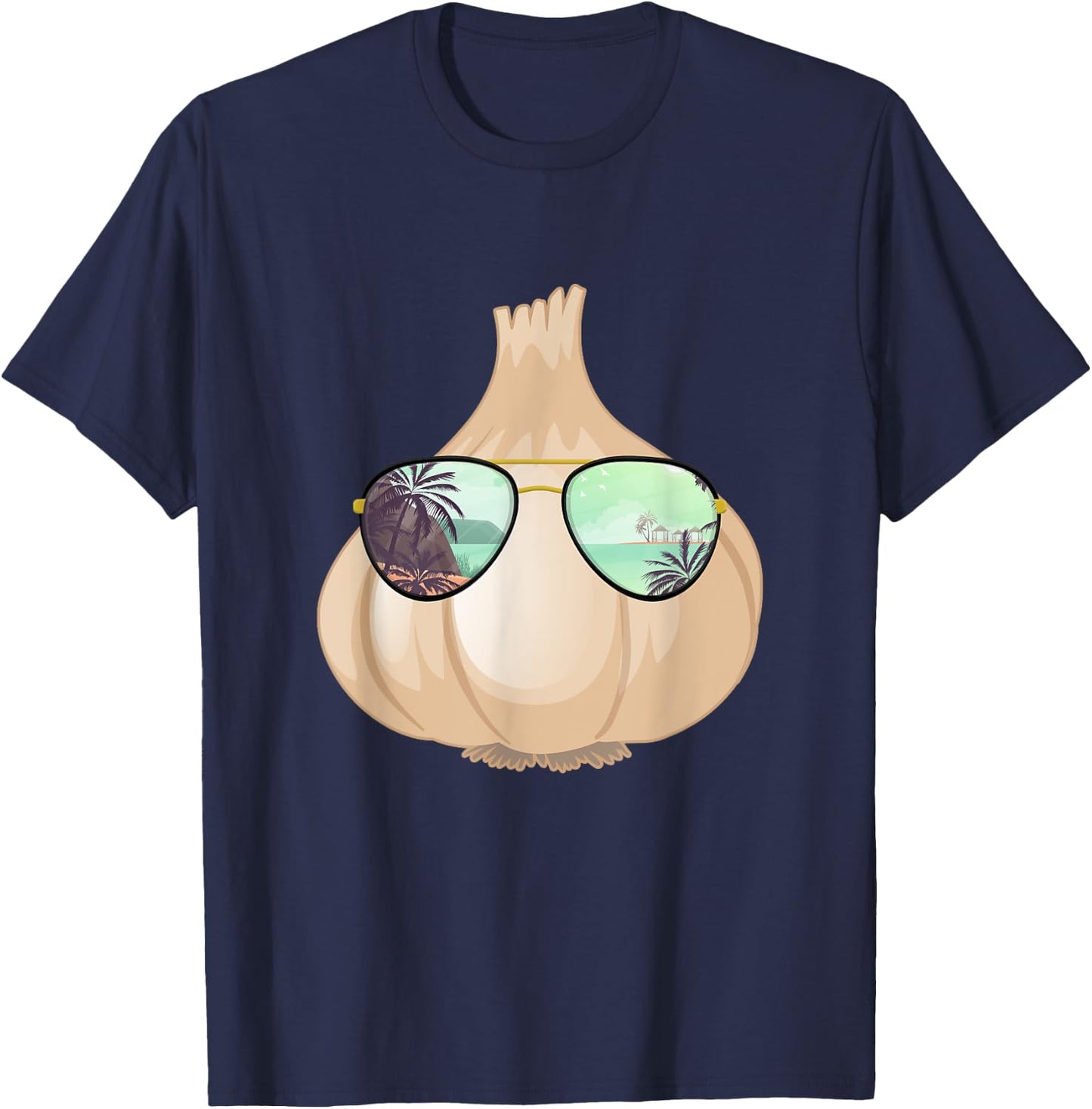 Funny Garlic With Sunglasses Design Vegetable Chef T-Shirt - T-Shirt | Navy