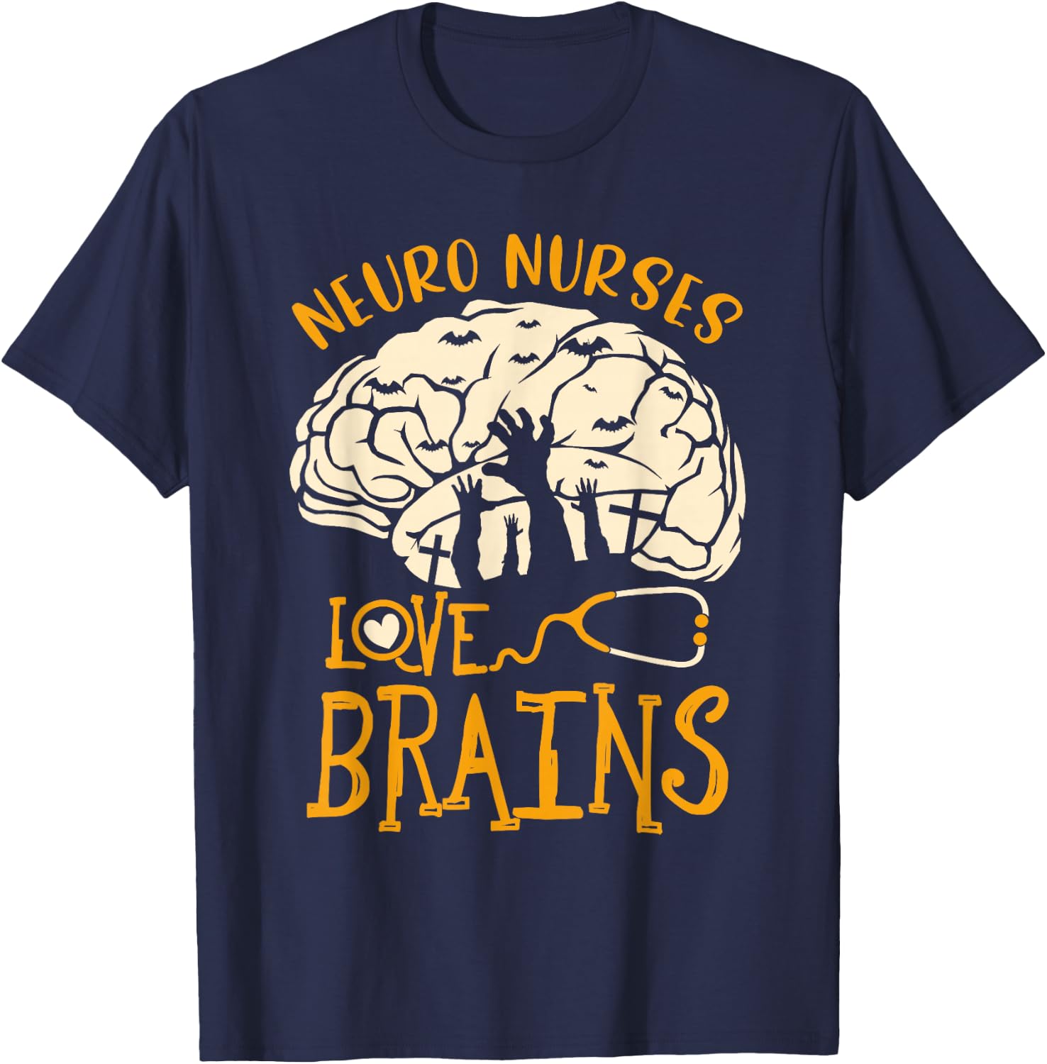 Neurology Nursing RN Halloween Neuro Nurses Love Brains T-Shirt - T-Shirt | Navy