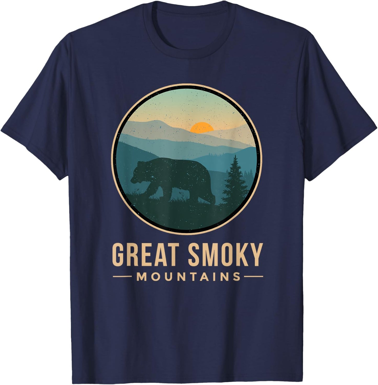 Great Smoky Mountains Shirt National Park Retro Bear Graphic T-Shirt - T-Shirt | Navy