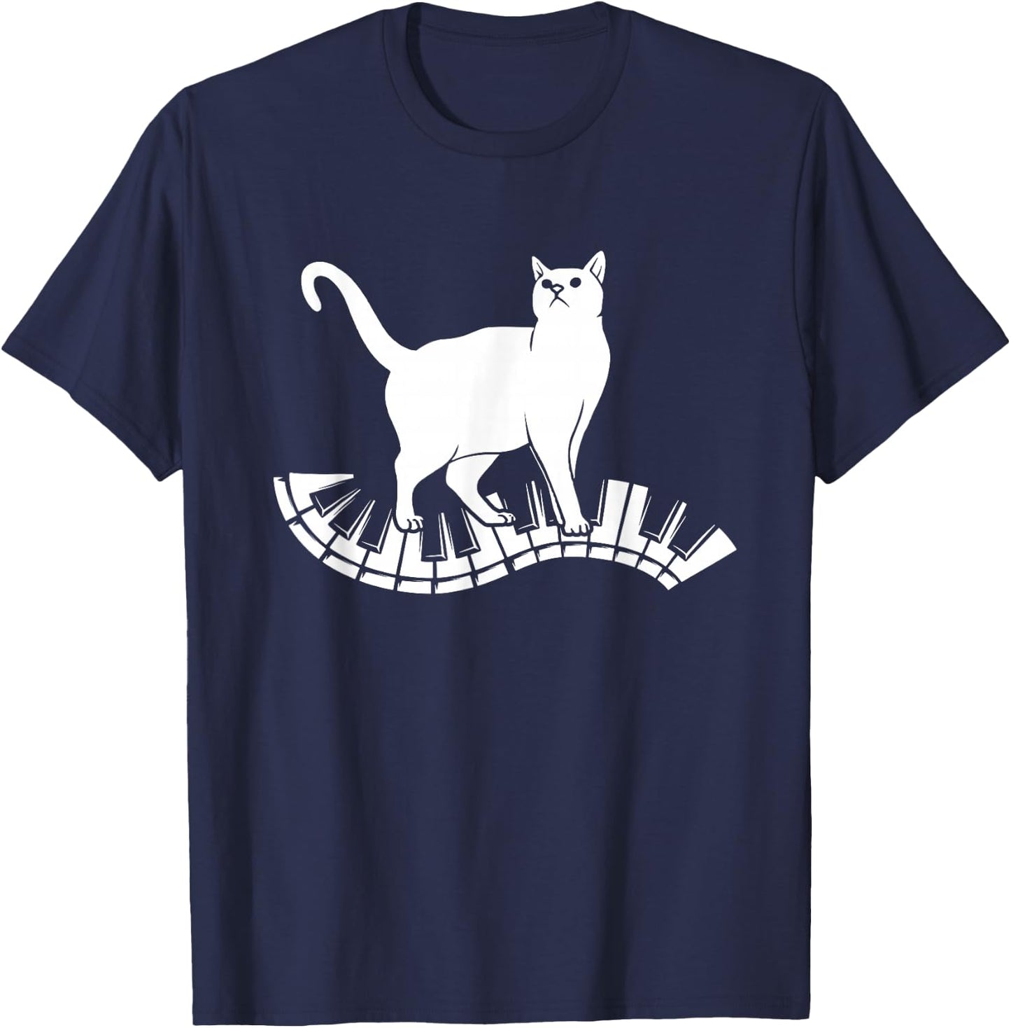 Funny Piano Music Cat Design Men Women Kids Cat Piano Lovers Small T-Shirt - T-Shirt | Navy